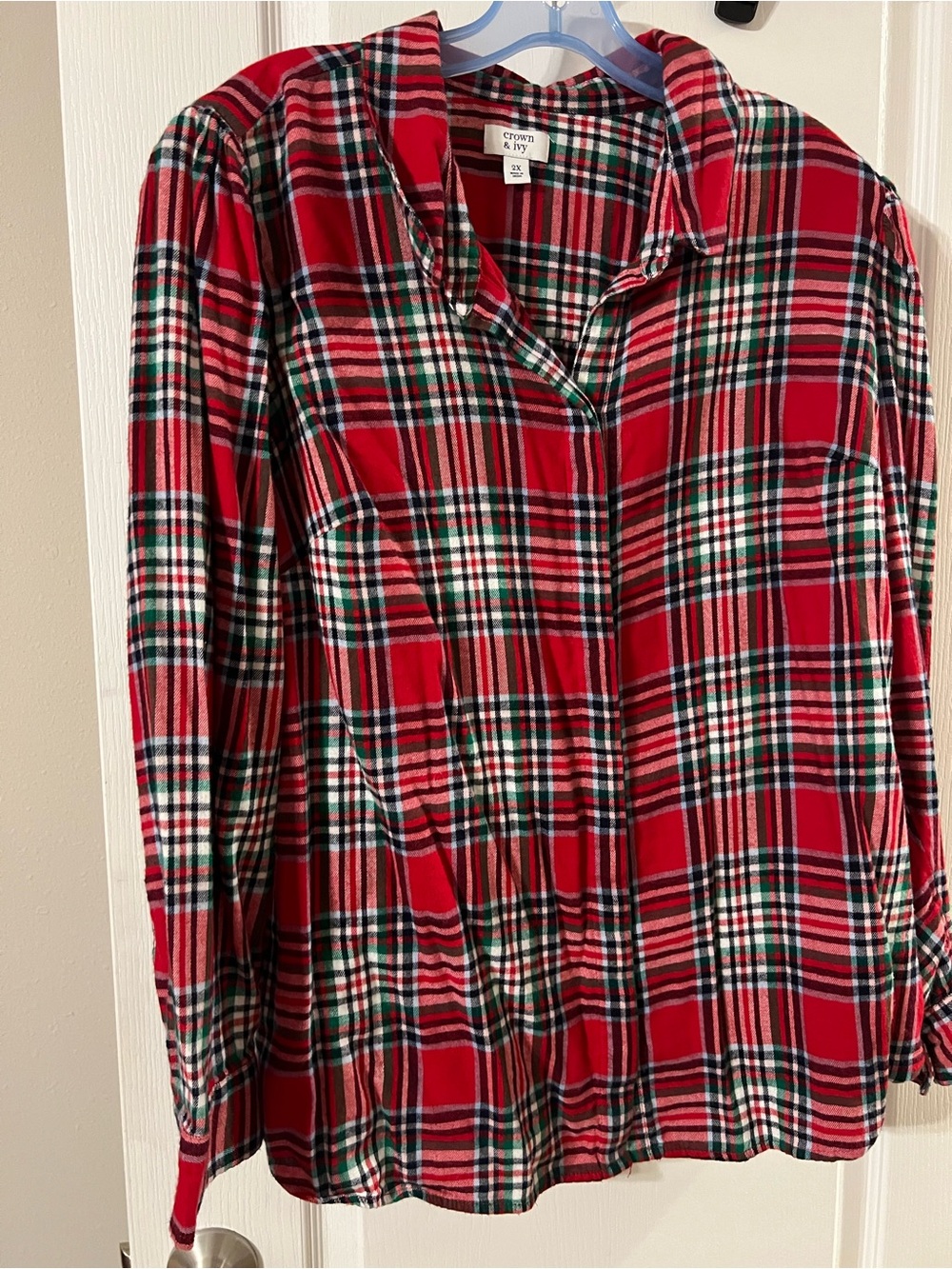 crown & ivy Red Plaid Button-Front Women's Top
